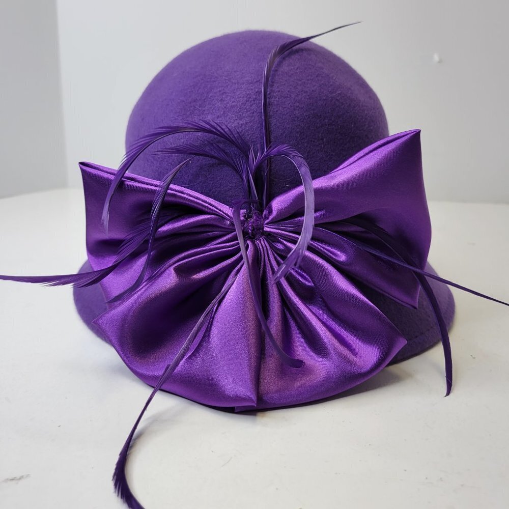 Purple Wool Hat, Purple Satin, Bucket Dress Hat,Church Hat- NEW - Picture 14 of 16